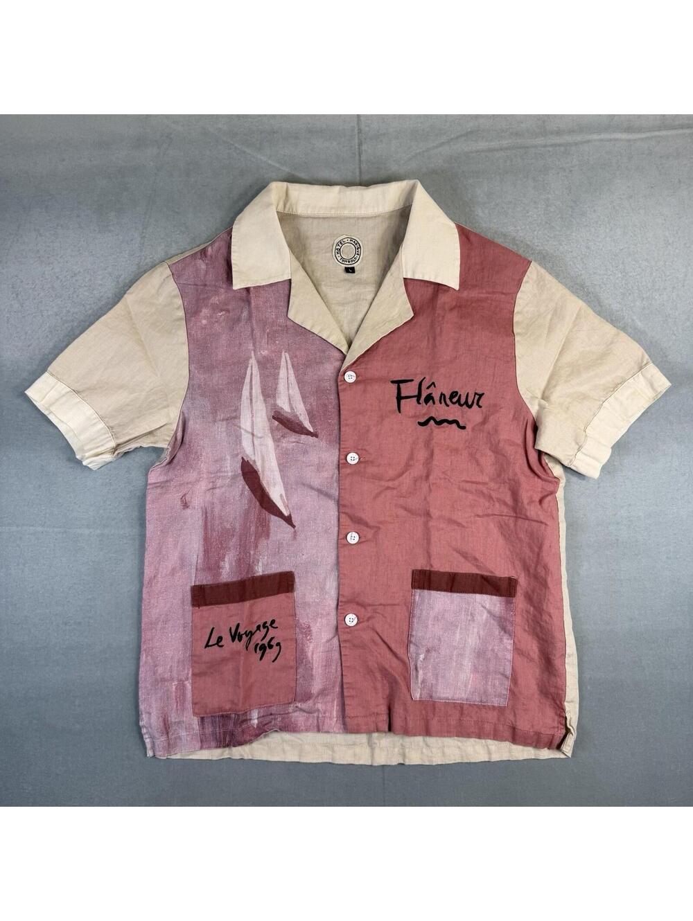 Tombolo X Hotel Magique 'Lay Lines' Cabana Shirt Mens Large Pink Linen Limited